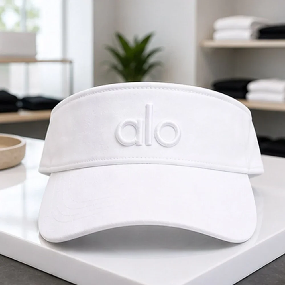 ALO Yoga White Pilates Open Top Visor Hat Logo